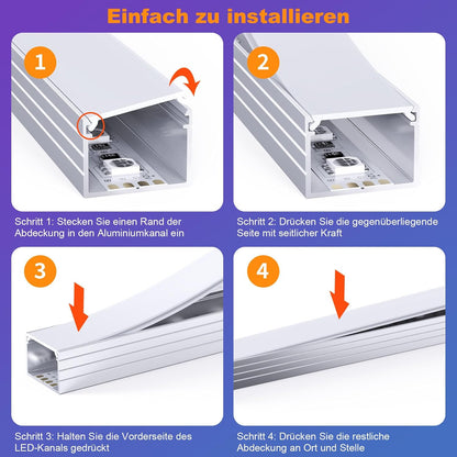 Set 12 profile LED Chesbung din aluminiu, forma U, 1 m, pentru benzi de pana la 16 mm, cu capac alb laptos, compatibil Philips Hue