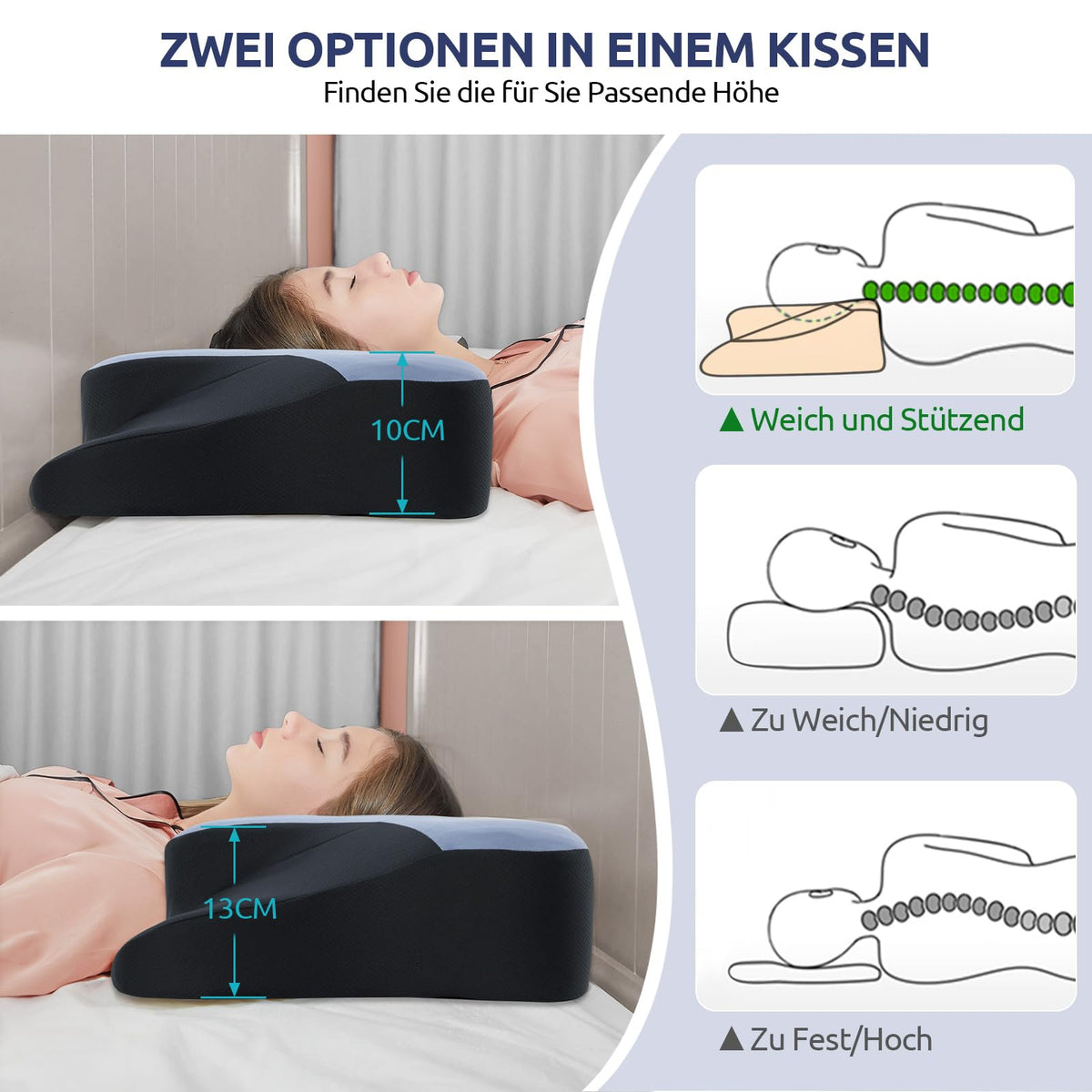 Perna cervicala DONAMA KH1067 Memory Foam respirabila, 66x37x13 cm