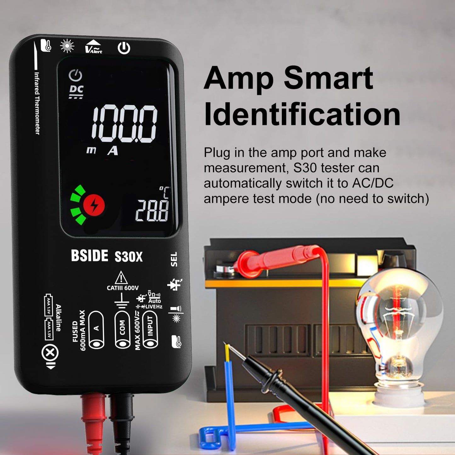 BSIDE Smart Digital Multimeter with IR Thermometer 12:1 High Voltage Diode Tester 9999 Counts Dual Powered Electrical Tester Multifunction Voltage Capacitance Meter for HVAC LED Automotive Electronic