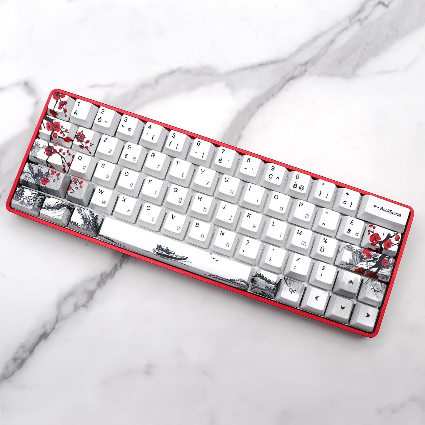 JSJT Plum Blossom Keycaps 128 Keys French Keycaps PBT OEM Profile Custom Keycaps for 61/68/87/96/104/108 Cherry MX Switches Mechanical Keyboard