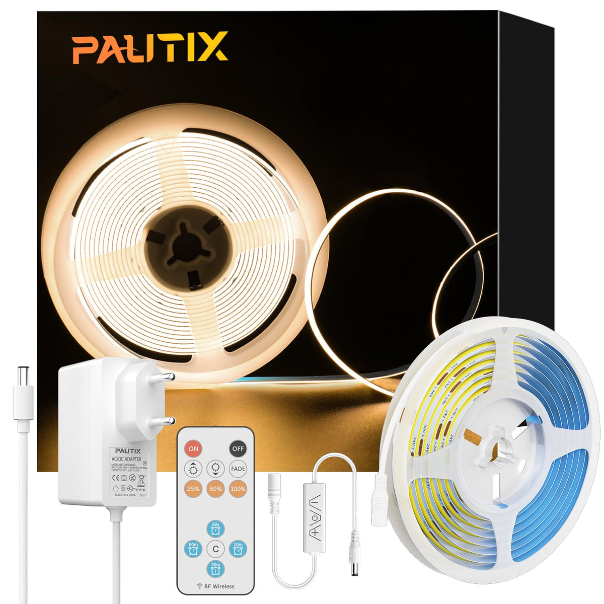 Banda LED PAUTIX COB 5 m 3000K 24V RF Remote CRI93+ Dimmabila
