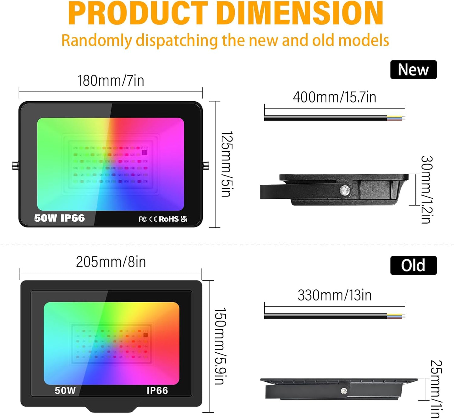 RIGIDON 2 x 50 W RGB LED Spotlight with Remote Control, 5000 LM RGBW Colour Changing Floodlight, 16 Colours, 4 Modes, Dimmable Floodlight Lamp for Party, Garden, Tree, Landscape, Disco Celebrations,