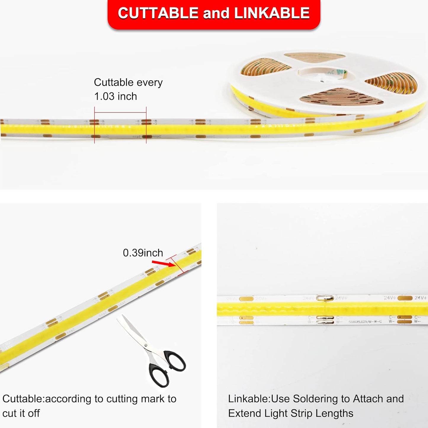 TTWAY CCT COB LED Strip Light 5M Dimmable Kit, Tunable White LED Strip Light 2700-6500K, 24V Strip Lights with RF Control & UKCA Adapter CRI90+, Ultra Bright Dual White LED Strip for Kitchen, Bedroom