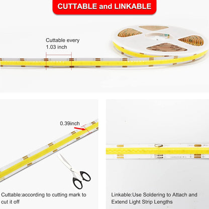 TTWAY CCT COB LED Strip Light 5M Dimmable Kit, Tunable White LED Strip Light 2700-6500K, 24V Strip Lights with RF Control & UKCA Adapter CRI90+, Ultra Bright Dual White LED Strip for Kitchen, Bedroom