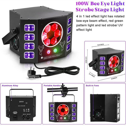 Disco Light, 100W Disco Light, Party Light, Beeseye, UV Flash Light, 14 Channel DMX with Voice Control, Remote Control, Suitable for Wedding, Birthday Party, Halloween, Bar Event