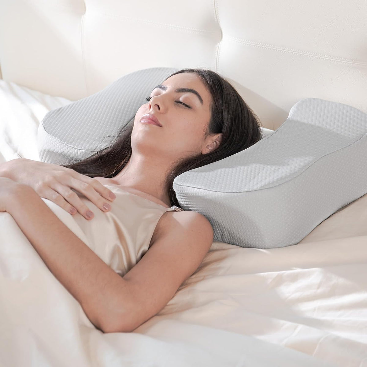Perna HOMCA Pillow pentru dormit pe spate, spuma memorie, gri