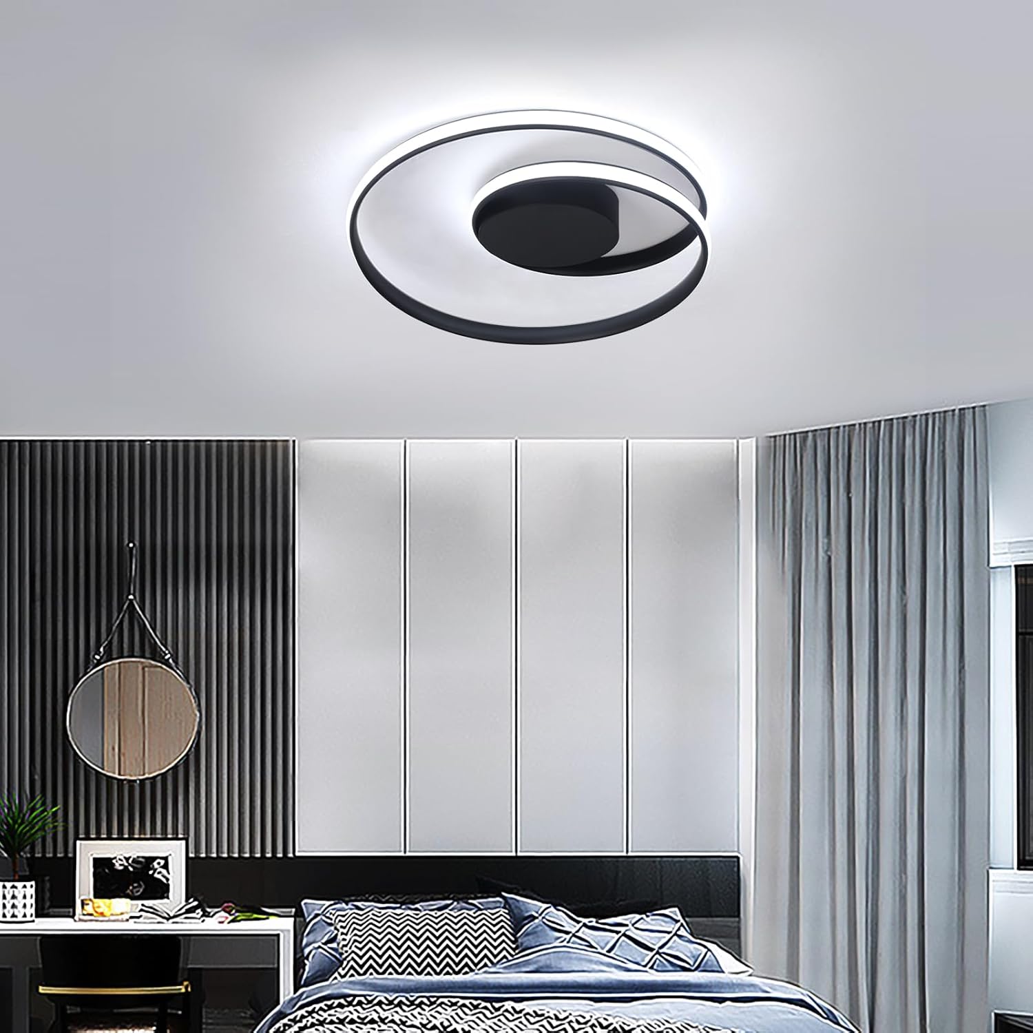 Kaniker Flush Mount Ceiling Light Fixture with Remote Control Led 18''Round Dimmable Bathroom Ceiling Light Hallway Light with 3 Colour Temperature Lamp 47W for Bedroom Corridor Kitchen (Black)