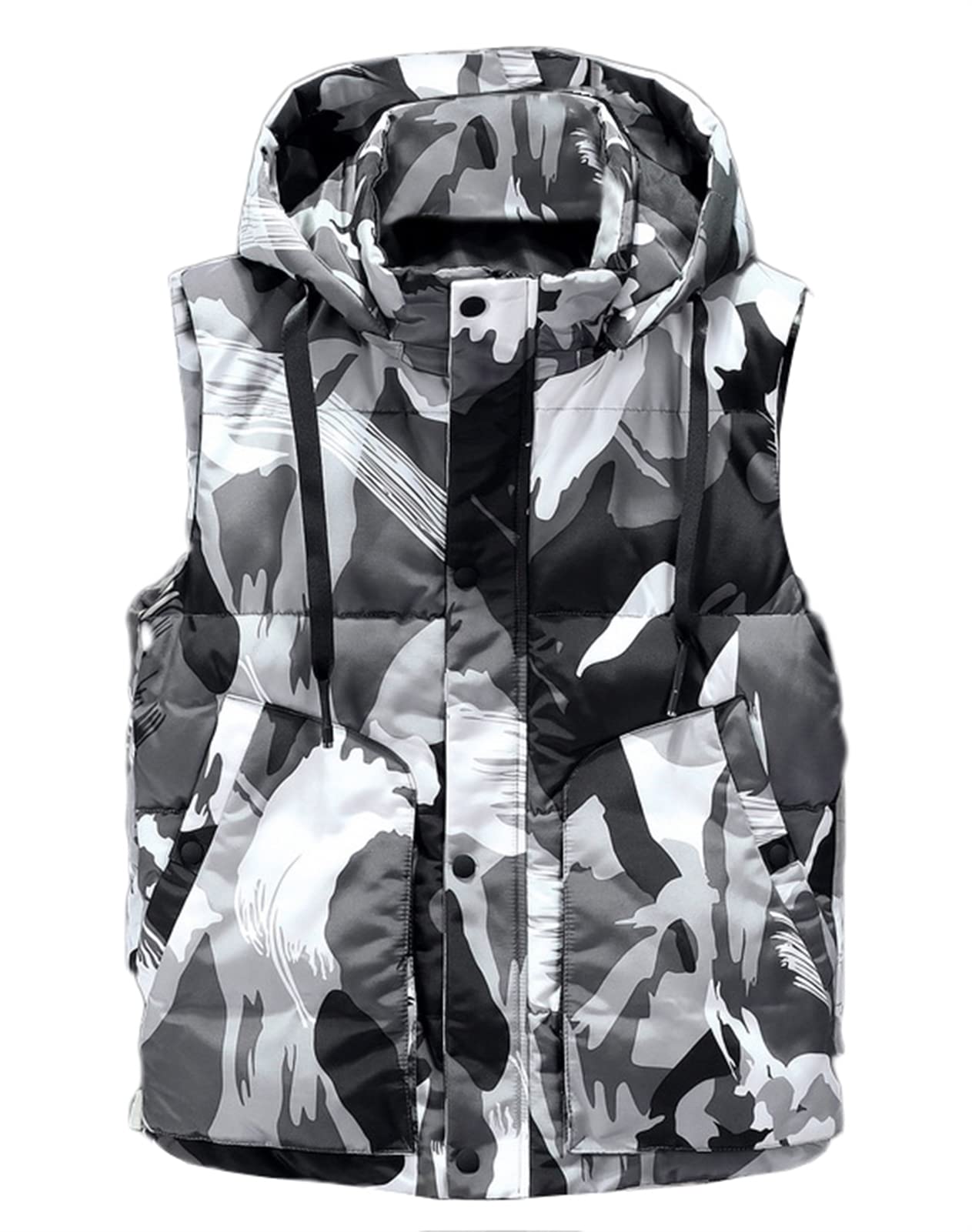 Icegrey Men's Down Vest with Hood Sleeveless Lightweight Body Warmer Quilted Vest Warm Gilet Stand-Up Collar, Black 2