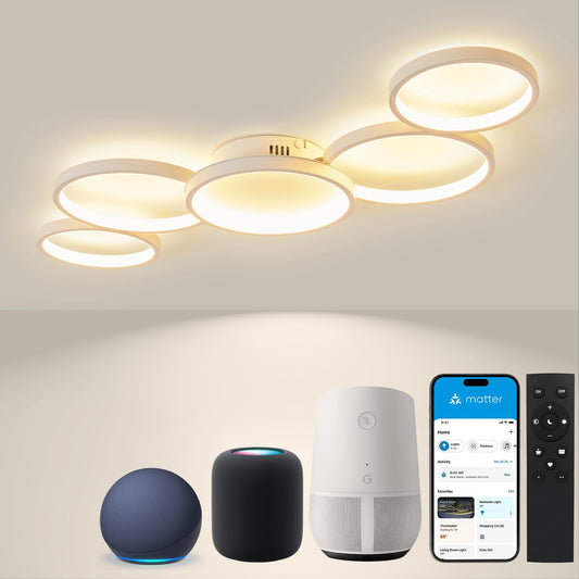 Plafoniera LED moderna 50W de 100 cm cu telecomanda si control smart