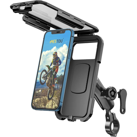 iMESTOU Waterproof IP67 Motorcycle Phone Mount, Bike Mount with 1" Dual Ball Base Arms (S- for 3.5-6.1" Phones)