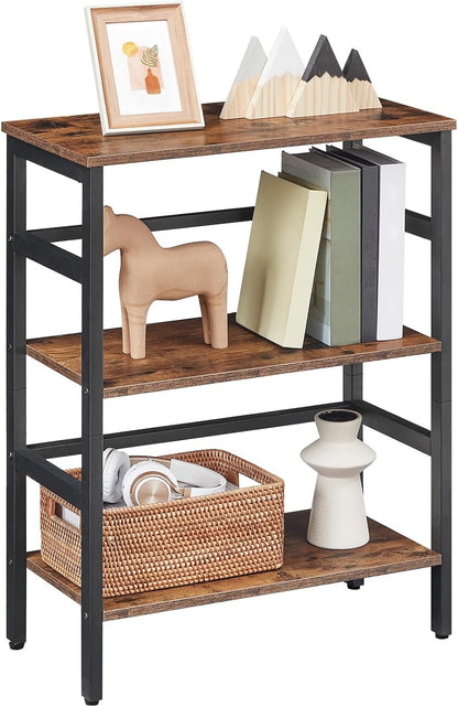 Etajera tip scara HOOBRO cu 3 niveluri, 60 x 28 x 81 cm, maro rustic si negru