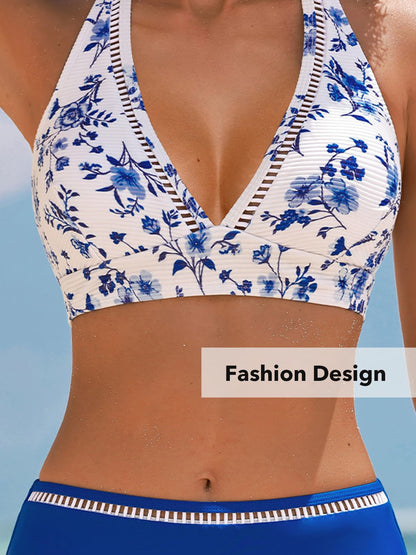 Costum de baie L - CUPSHE Two Piece High Waisted Halter Textured