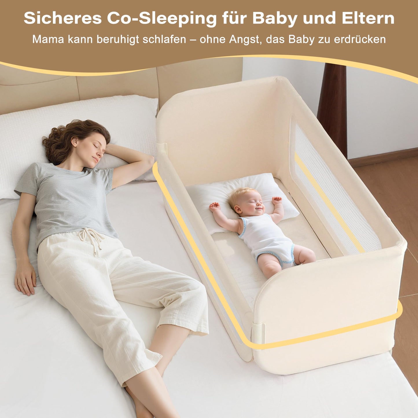 Protectie pat BabyAlly TA12-G 2 in 1 pliabila 185 cm crem