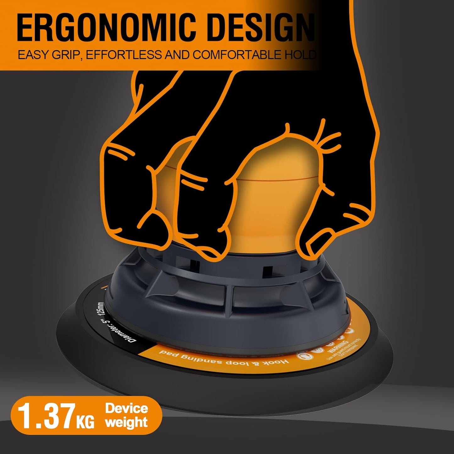 MAXXT Electric 5mm Random Orbital Sander, Palm Sander with Brushless Motor, 5&6Inch Sanding Pads, Central Vacuum, Sanders for Woodworking, Primary Wood and Panel Processing(Orange)