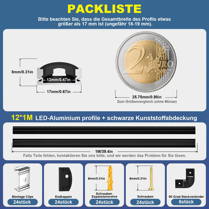 Profil LED Molfanco U-Profile Black 12m aluminiu cu difuzor alb