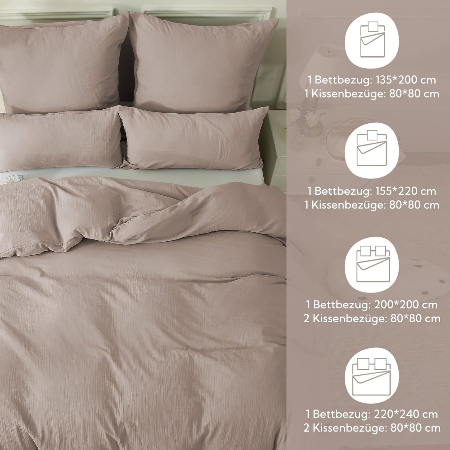 SOULFUL Double Muslin Bed Linen 200 x 200 cm Cotton, Bed Linen Sets 1 Duvet Cover with 2 Pillowcases 80 x 80 cm, Oeko-Tex Bed Linen Champagne Pink with Zip