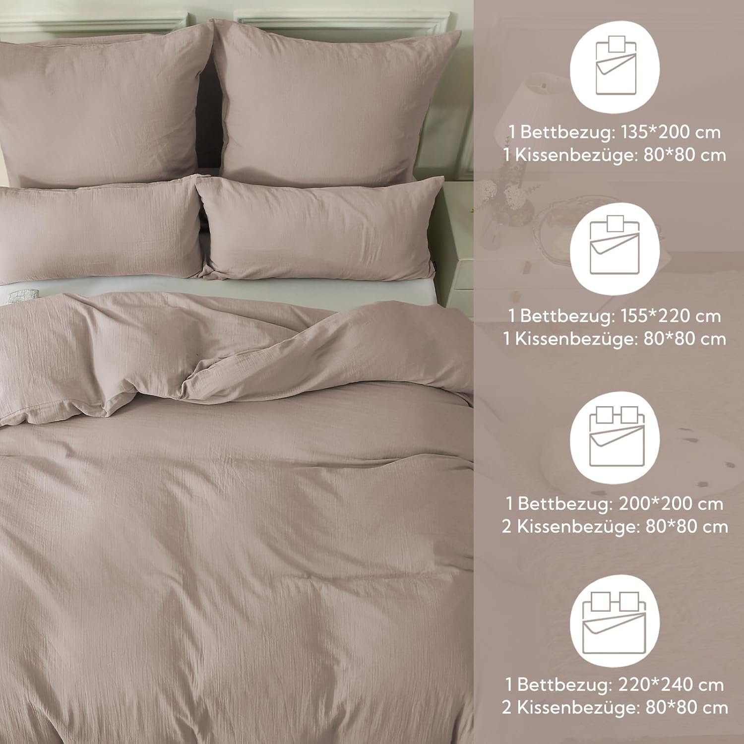 SOULFUL Double Muslin Bed Linen 200 x 200 cm Cotton, Bed Linen Sets 1 Duvet Cover with 2 Pillowcases 80 x 80 cm, Oeko-Tex Bed Linen Champagne Pink with Zip