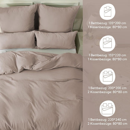 SOULFUL Double Muslin Bed Linen 200 x 200 cm Cotton, Bed Linen Sets 1 Duvet Cover with 2 Pillowcases 80 x 80 cm, Oeko-Tex Bed Linen Champagne Pink with Zip