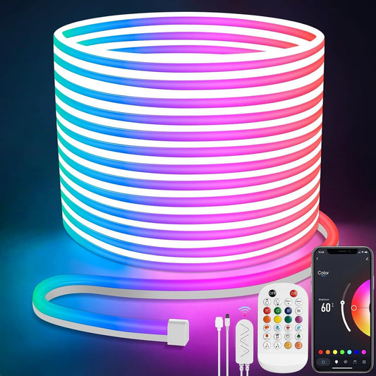 Lamomo RGB LED Strip 10 m, 24 V Neon LED Strip App Control, Waterproof Flexible Outdoor LED Strip, Music Sync Indirect Lighting Strip for Living Room, Bedroom, Playroom