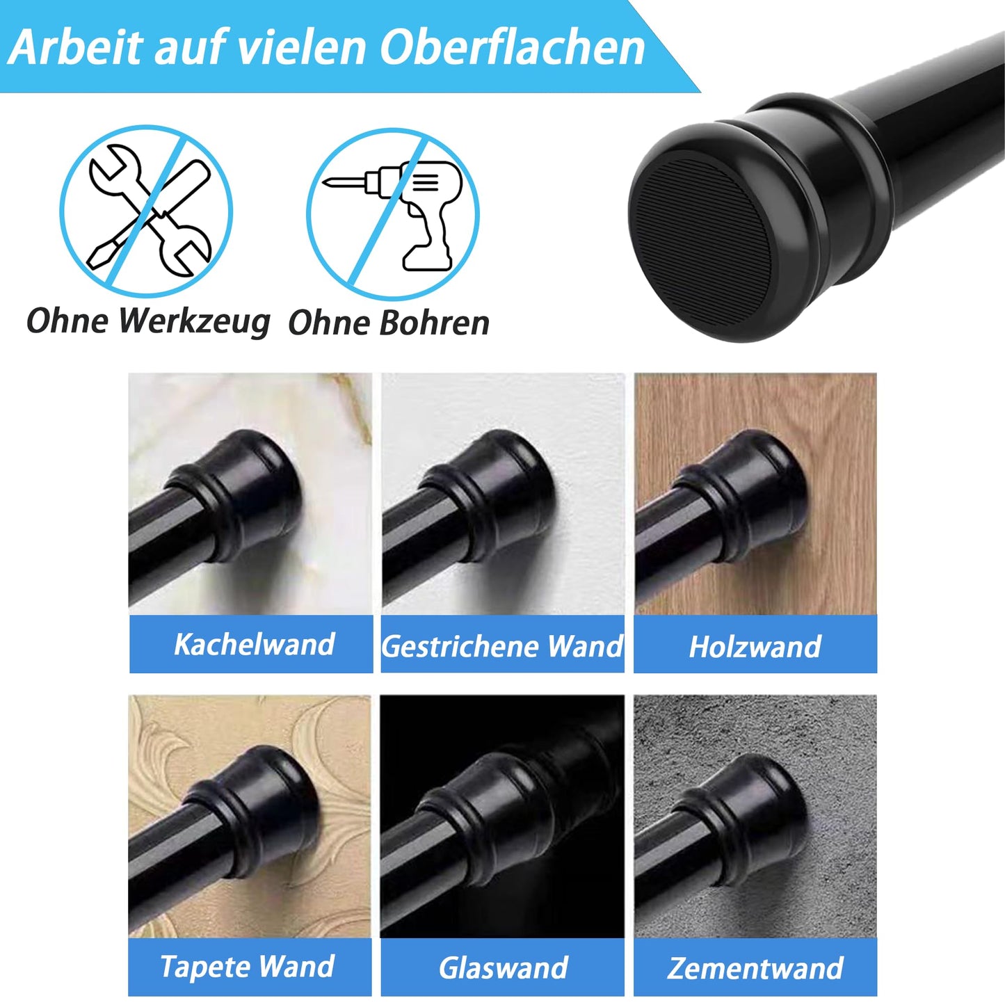 Tija dus Aiitomg 00CG telescopica fara gaurire 65-85 cm, negru