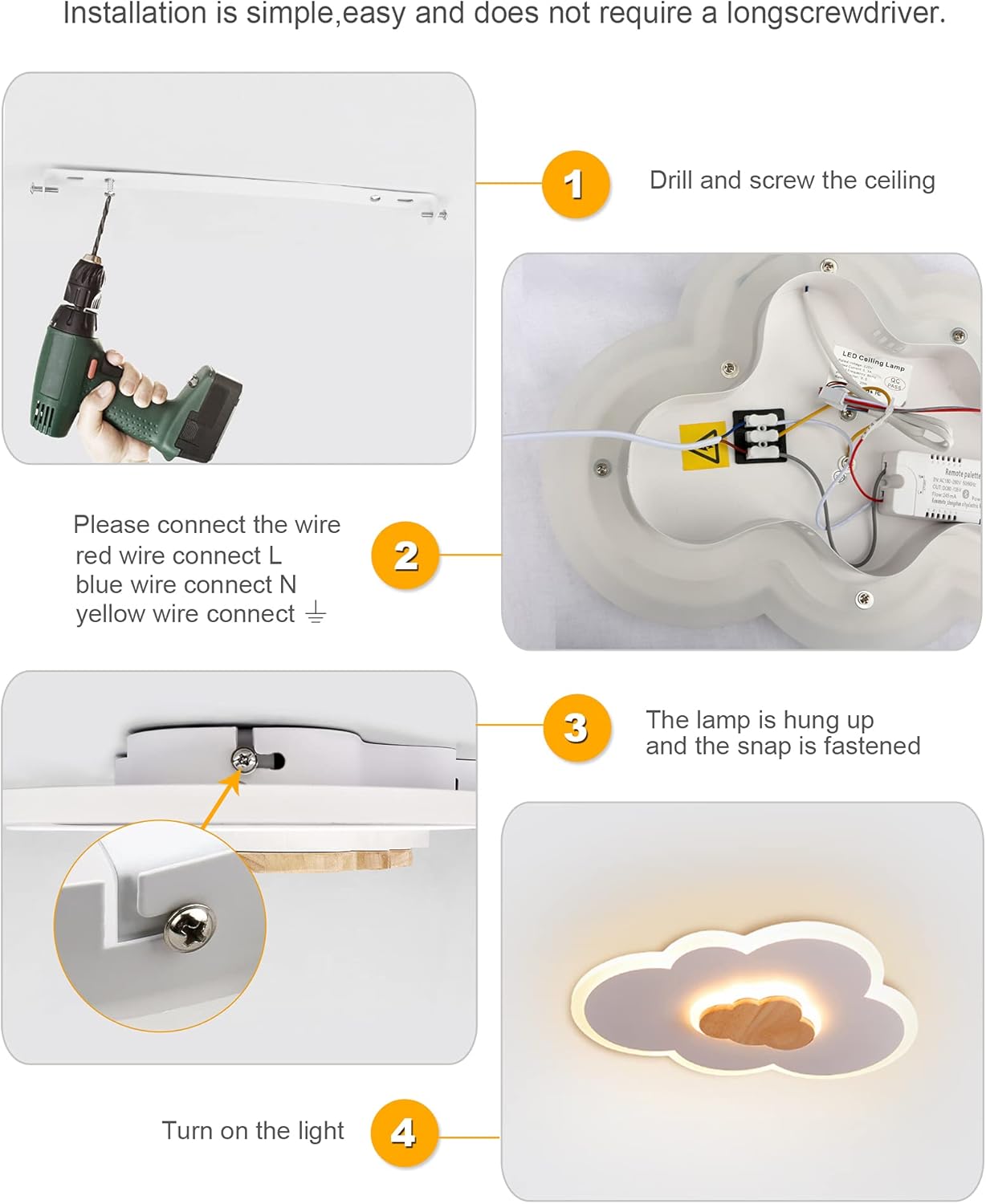 FANLG LED Ceiling Light, 40CM Cloud Light Dimmable Ceiling Lamp with Remote Control 3000-6000K, Kids Night Light 20W Wood Ceiling Light for Kids Room/Living Room/Bedroom/Hallway