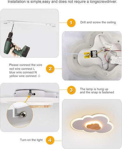 FANLG LED Ceiling Light, 40CM Cloud Light Dimmable Ceiling Lamp with Remote Control 3000-6000K, Kids Night Light 20W Wood Ceiling Light for Kids Room/Living Room/Bedroom/Hallway