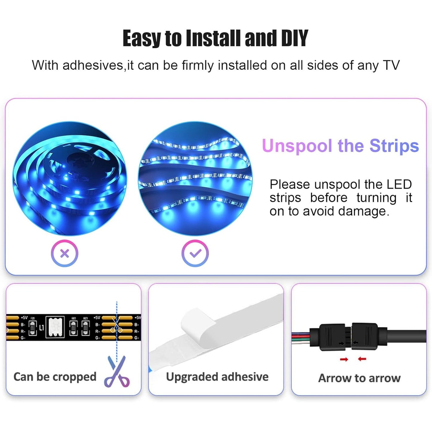 TV LED Backlight with HDMI Sync Box, Backlight Support of 1080P @ 60Hz Pure Colour Lighting Effect, App Control, Ambient Lighting for PCs Under 65 Inches