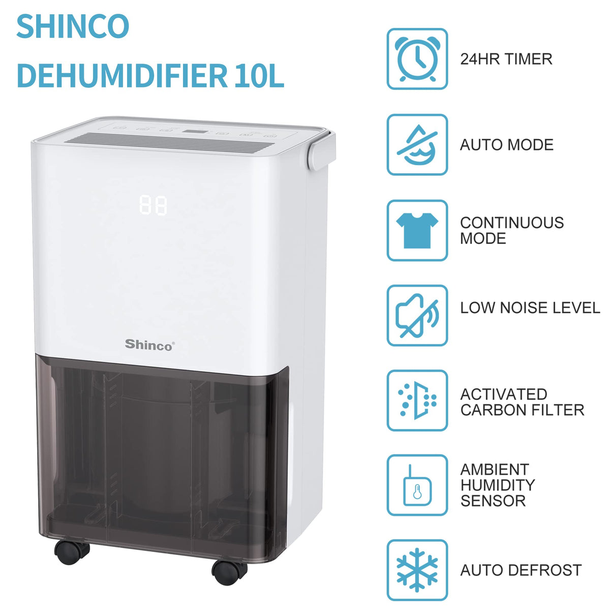 Dezumidificator Shinco 10Lzi Display digital, drenaj continuu