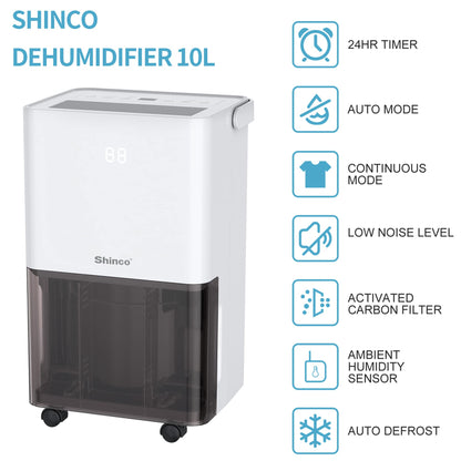 Dezumidificator Shinco 10Lzi Display digital, drenaj continuu