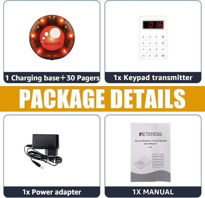 Retekess TD158 Pager Call System, 30 Restaurant Pager System, Outdoor 500 M, LED Tube Display, 4 Call Modes, 1-250s Call Time, Gastro Pager for Food Truck, Hotel, Bar