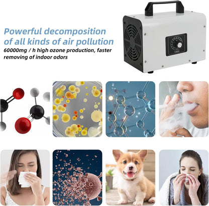 Ozone Generator 60,000 mg/H, CEIEVER Industrial O3 Air Purifier with 2 Modes Ozone Device with 120 Min Timer Ozoniser Industrial O3 Ozone Air Purifier 300 m² for Rooms Hotels Garages Farms