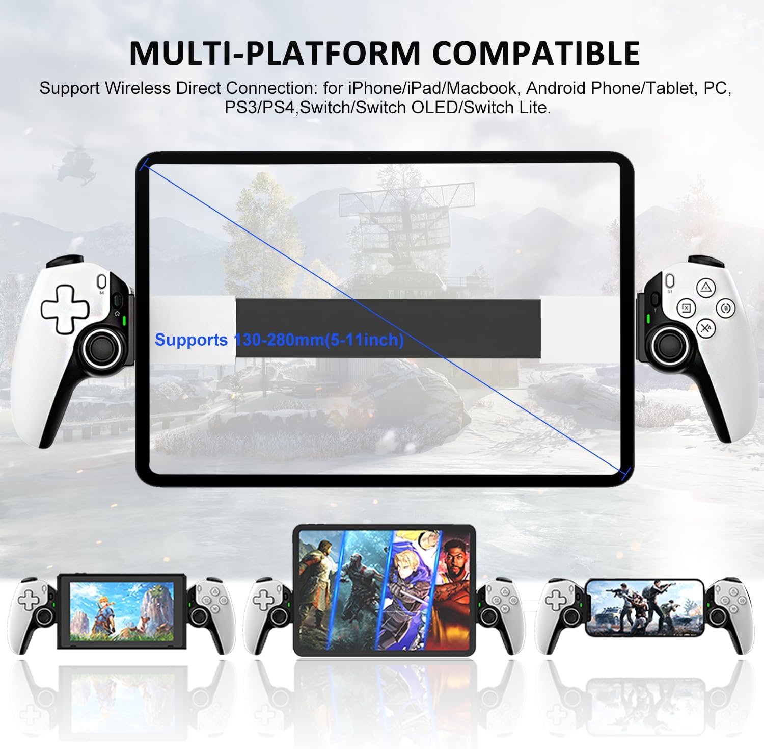 Megadream Mobile Gaming Controller for iPhone/iPad,Wireless Phone Remote Gamepad Bluetooth Joystick for iOS/Android/PC/Switch/Tablet/Cloud (White)