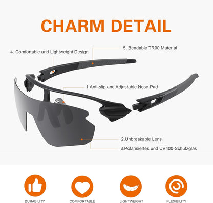 suoso Cycling Glasses-Polarised-Sports Sunglasses-Running Sunglasses-Mens-Womens-Mtb Goggles-Wrap Around Sunglasses-Bike Glasses-For Motorbike Bicycle Skiing Racing