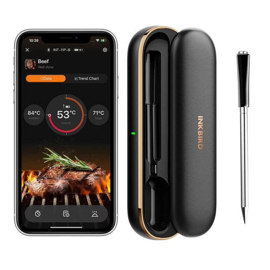 INKBIRD INT-11P-B Wireless Meat Thermometer 91m/300ft Range, Bluetooth Meat Thermometer Probe for Air Fryers Cooking, with Smart APP for Oven Grill Kitchen BBQ Smoker