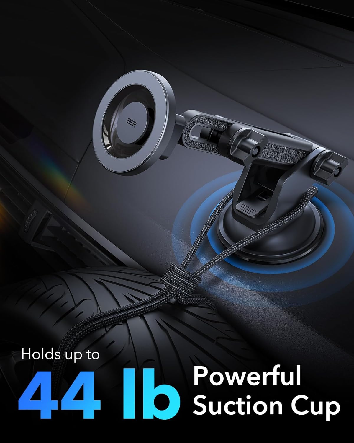 ESR Dashboard Magnetic Phone Holder for Car, for MagSafe Car Mount, Windshield Vacuum Car Mount for iPhone 16/16e/15/14/13/12, Samsung, Car Accessories, Charging Not Supported,2 Metal Rings Included