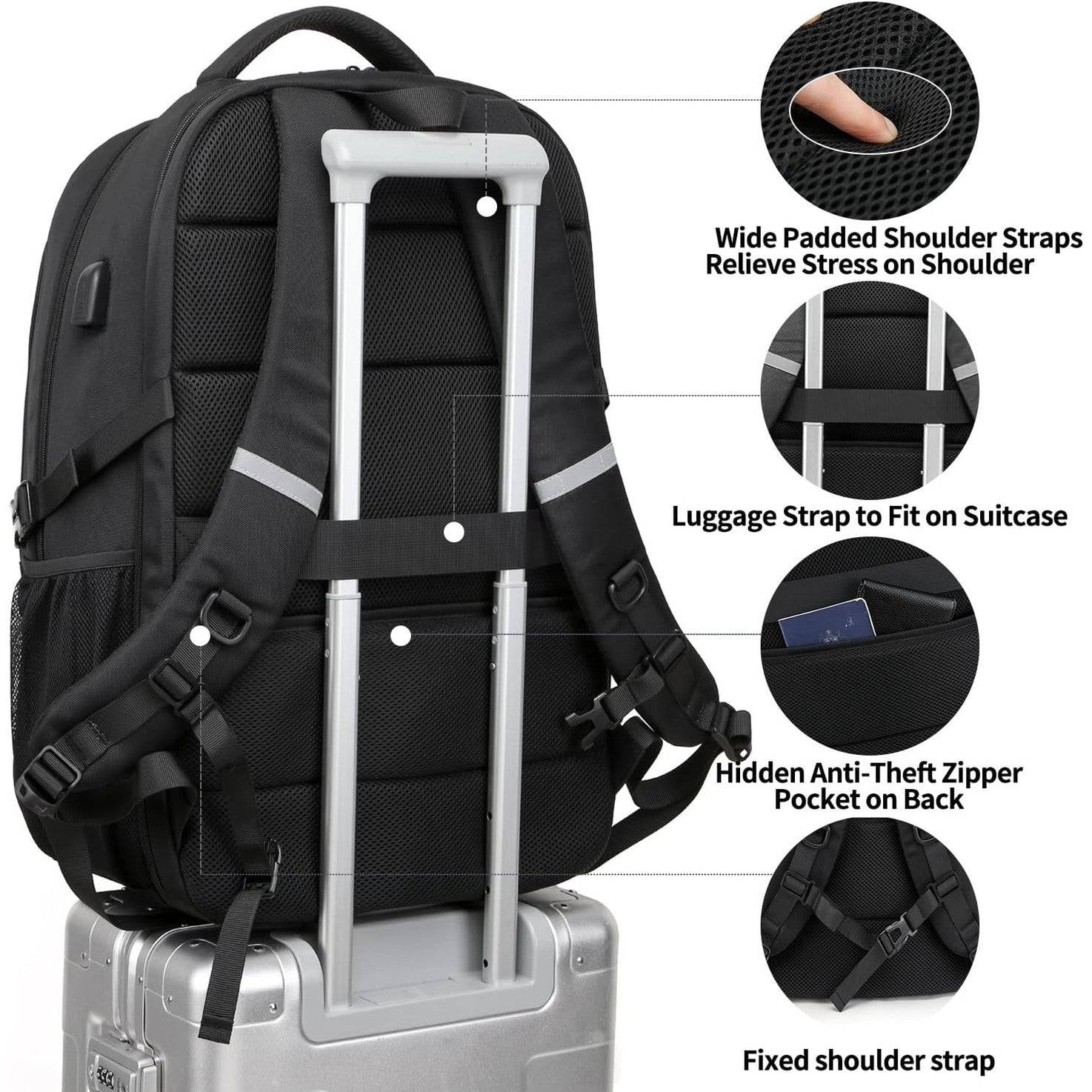 18.4 Laptop Backpack,Extra Large Travel Backpack for Men 55L,Water Resistant Laptop Backpack Work bag with USB Charging Port Business TSA Approved Computer Rucksack for Men Women College School,Black