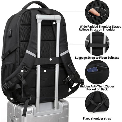 18.4 Laptop Backpack,Extra Large Travel Backpack for Men 55L,Water Resistant Laptop Backpack Work bag with USB Charging Port Business TSA Approved Computer Rucksack for Men Women College School,Black