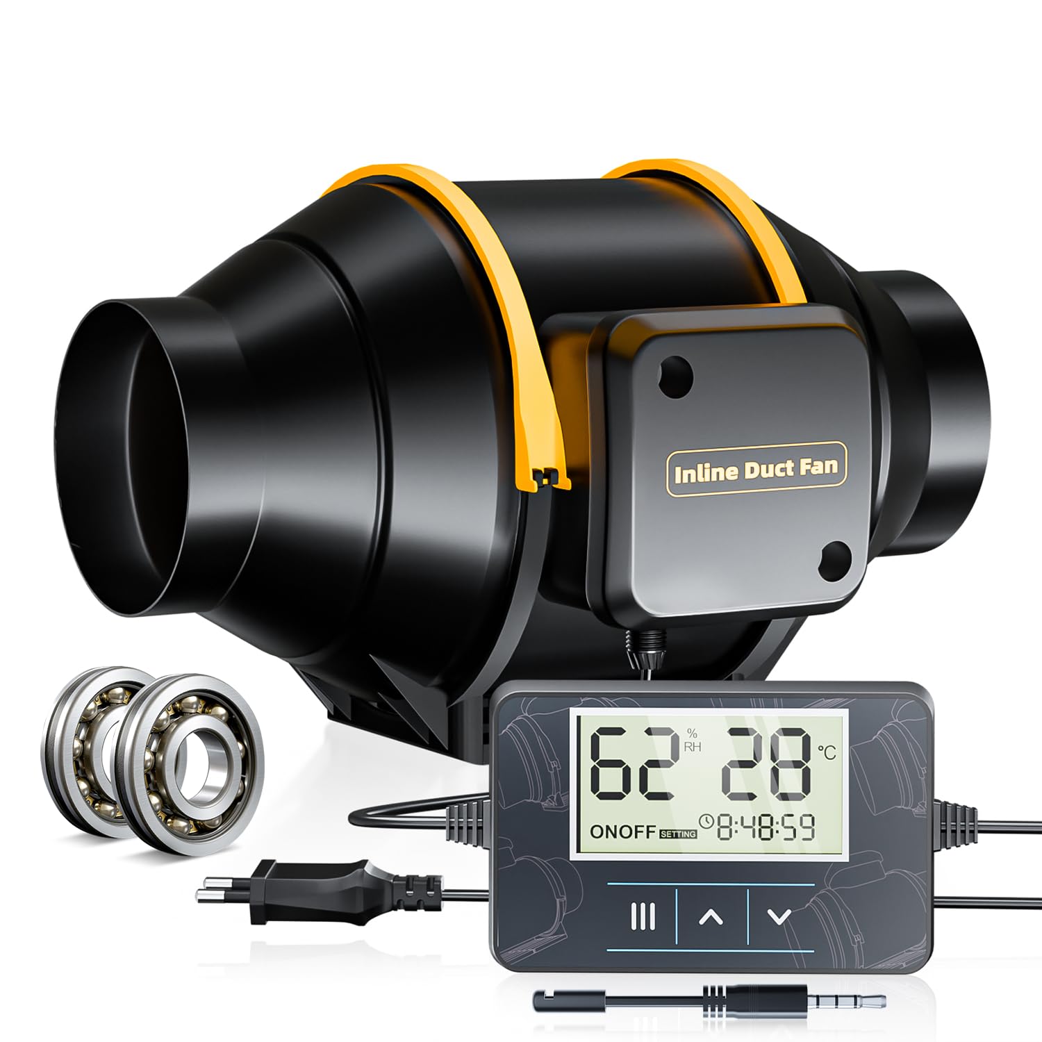QiCrafe Rohrventilator 150mm Regelbar, 594m³/h Rohrlüfter mit Drehzahlregler, Abluftventilator Leise EC Motor Stufenlose Geschwindigkeitsregelung, 3m VDE Netzkabel Lüfter für WC Gewächshaus Garage