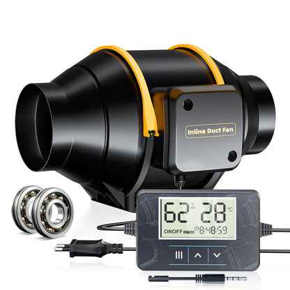 QiCrafe Rohrventilator 150mm Regelbar, 594m³/h Rohrlüfter mit Drehzahlregler, Abluftventilator Leise EC Motor Stufenlose Geschwindigkeitsregelung, 3m VDE Netzkabel Lüfter für WC Gewächshaus Garage