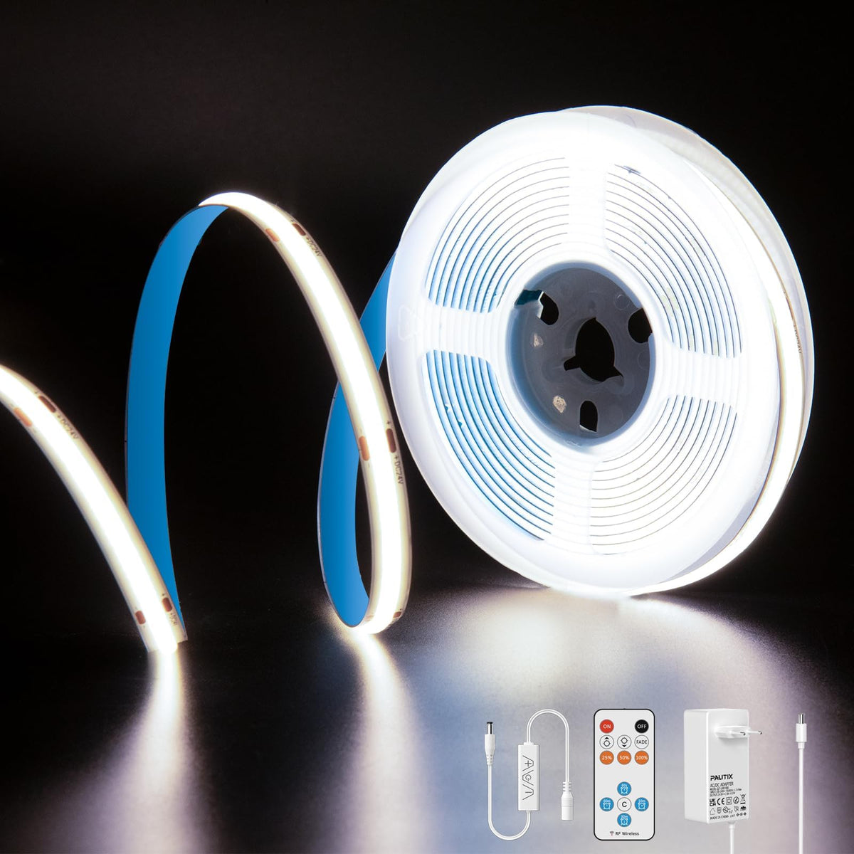Banda LED PAUTIX COB 10m 2700K 24V Dimmabila cu telecomanda RF