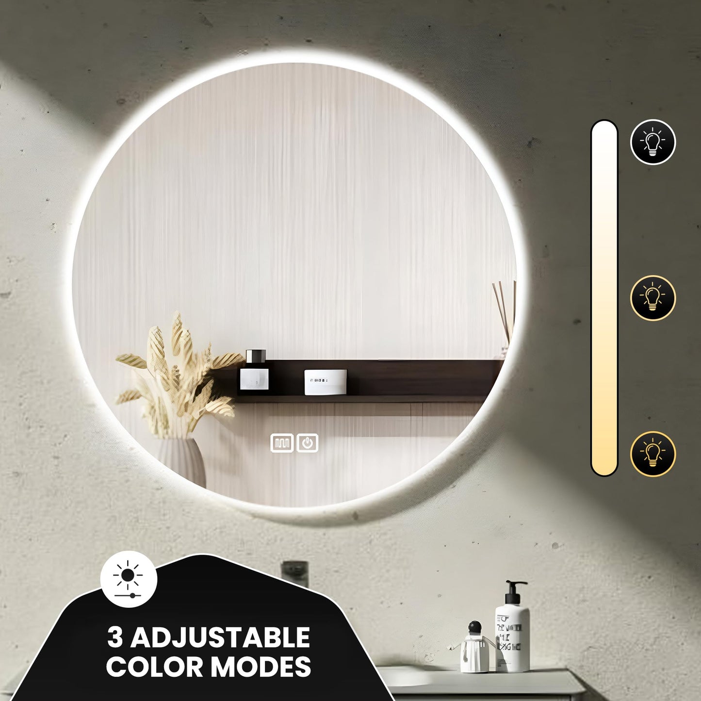 Oglinda baie Bayt 60 cm LED 3 moduri anti-aburire dimabila