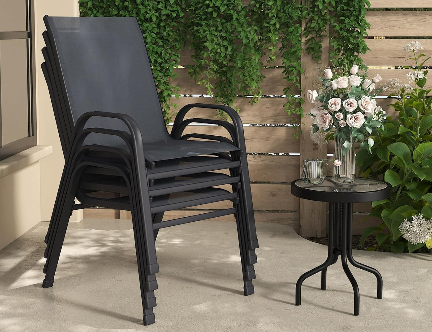 Scaune exterior XIELOUS PATIODC004 metal gri stackabile set 4