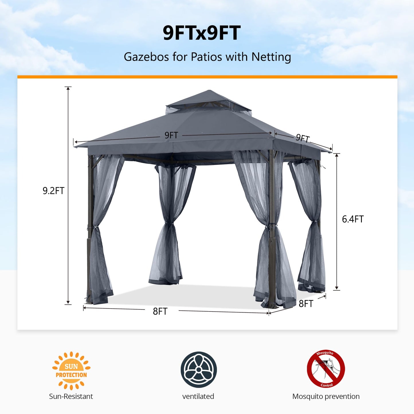 Foisor ABCCANOPY DP Gazebo26 2.5x2.5 m, plasa, impermeabil