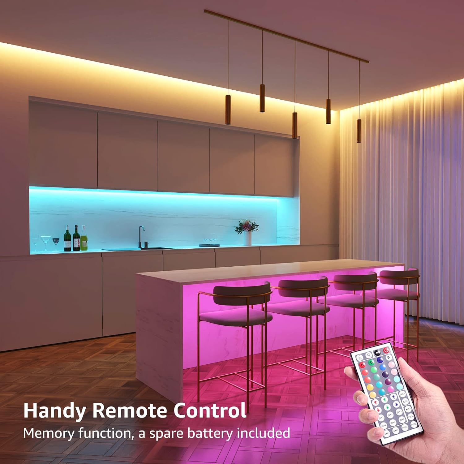 LE LED Strip 15 m, LED Strip, RGB Band, 5050 SMD LED Strips, 12 V, Self-Adhesive Light Strip with 44 Button Remote Control, Flexible LED Strip, LED Fairy Lights for Home, Party, Bar, TV, (2 x 7.5 m)