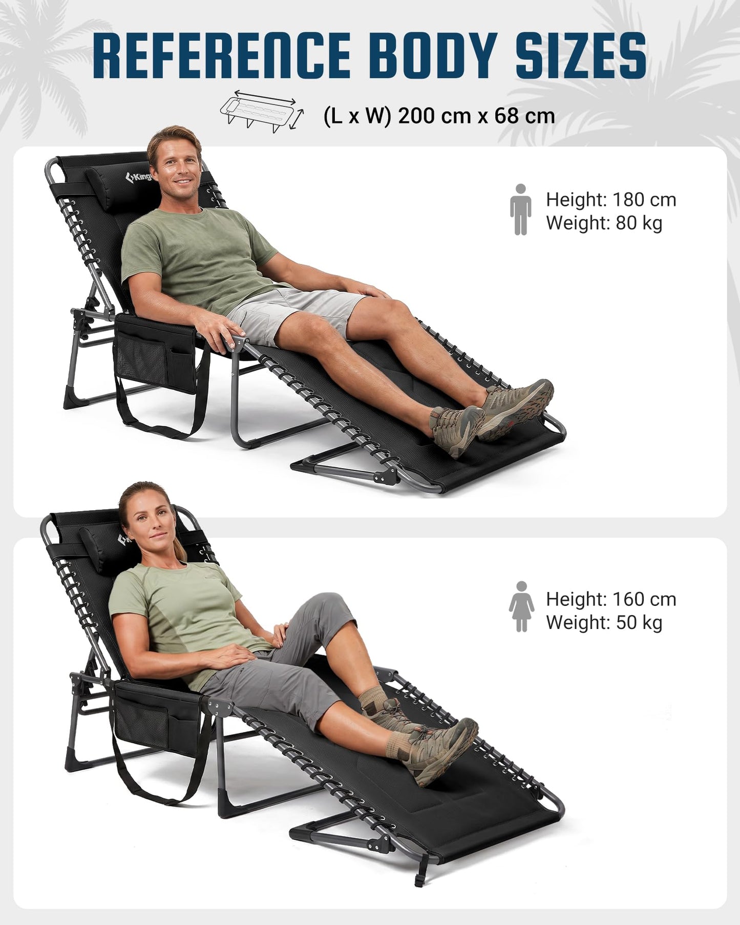Sezlong KingCamp KC2021 pliabil 200 kg, 5 pozitii, negru
