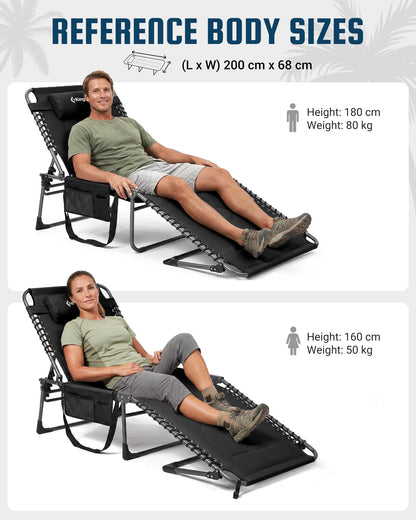 Sezlong KingCamp KC2021 pliabil 200 kg, 5 pozitii, negru