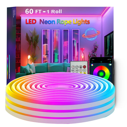 Banda Led Neon RGB 18m Bvokon control app/telecomanda, IP65, music sync