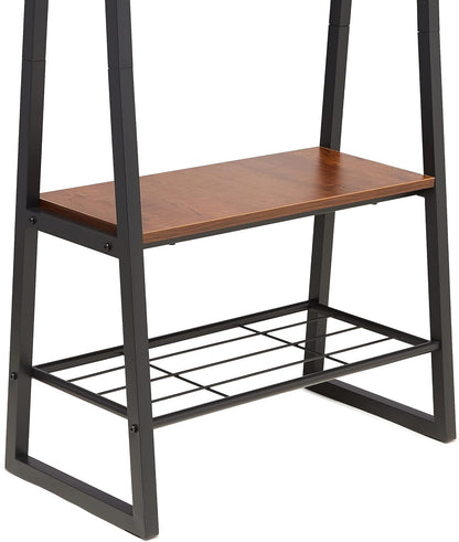 Cuier Amazon Basics cu 9 carlige, banca pentru pantofi si 2 niveluri de depozitare, negru, 65 x 33 x 170,1 cm