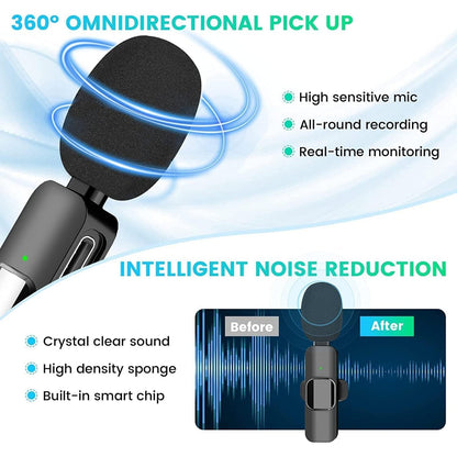 Mini Microphone Multifunctional, Mini Wireless Microphone for Video, Microphone Wireless for iPhone iPad, Microphone Bluetooth Mobile Phone, Mini Microphone for Clipon, Wireless Lapel Microphone for