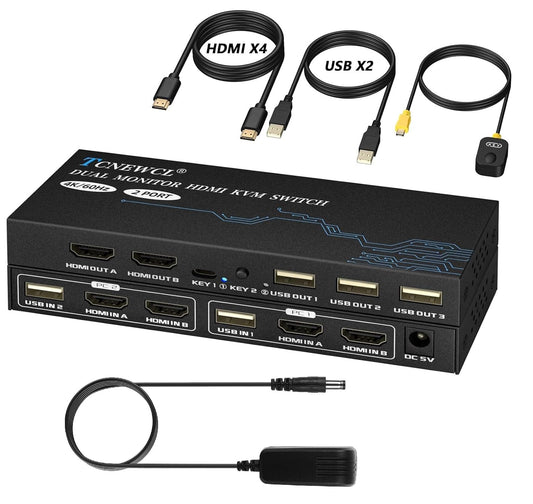 KVM HDMI Switch Dual Monitor 2 Port + HDMI 2.0 + 4K@60Hz, 3 USB